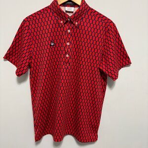Le Coq Sportif Polo Mens Large Red Blue Chain Link Golf Collection Honeycomb